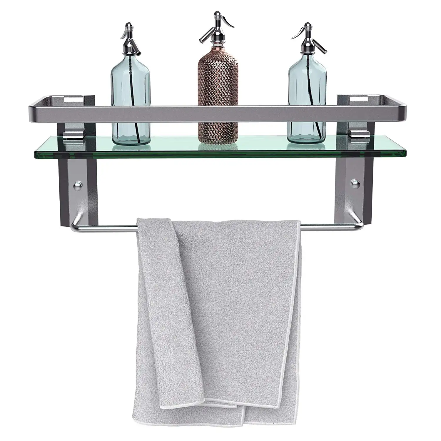 Aluminum Wall Mounted Glass Shower Shelf With Towel Bar Glass Bath Shelf Bathroom Glass Shelf