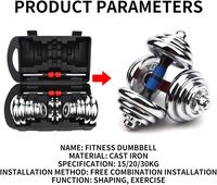Ensemble d'haltères réglables en fonte avec plaques électrolytiques 10kg/15kg/20kg/30kg/50kg/55kg pour la gym à domicile