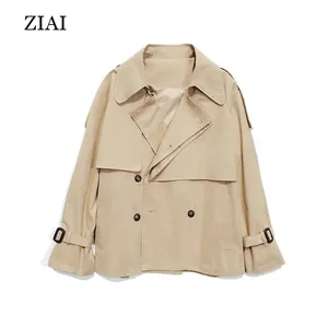 Jaket Trench Khaki Hangat Wanita, Jaket Pendek Hangat Musim Semi untuk Wanita