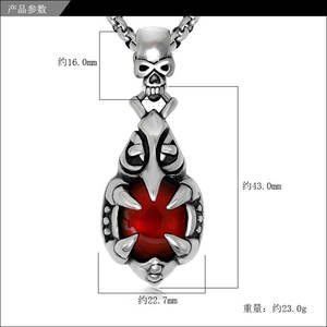 Kalung tengkorak <span class=keywords><strong>Garnet</strong></span>, gesper tengkorak Vintage batu permata merah mode liontin Rubi untuk hadiah perhiasan Hari Ayah - Product Image 2