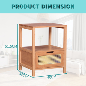 Mesa <span class=keywords><strong>de</strong></span> <span class=keywords><strong>Noche</strong></span> <span class=keywords><strong>de</strong></span> Bambú Personalizada con 1 Cajón y 2 Estantes - Product Image 3