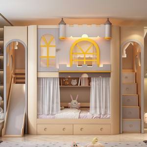 JS FURNITURE Lits superposés modernes en bois massif, taille compacte, pour enfants, <span class=keywords><strong>château</strong></span> <span class=keywords><strong>de</strong></span> princesse, chambre mère-enfant, école - Product Image 2