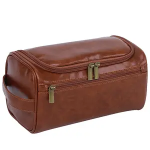 Borsa da trucco impermeabile portatile in pelle sintetica di grande capacità borsa da viaggio appesa per articoli da toeletta