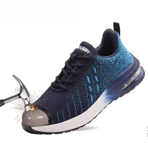 JIANKUN SBP OEM sapatos de trabalho para mulheres tecido resistente deslizamento tricô sola PU sapatos femininos biqueira de aço capas de biqueira de aço para sapatos