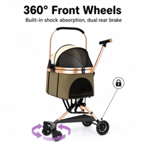 Poussette pliable et détachable pour animaux de compagnie 360 °   Poussette pour chien OEM avec frein à une touche, roues avant 5 cm + 5,5 cm, roues arrière