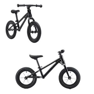 12英寸儿童最新优质流行铝合金平衡自行车，无踏板，纯黑色时尚