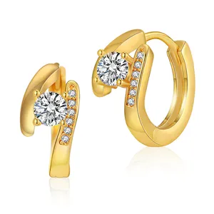 Anting-anting lingkaran kecil dekorasi zirkon desain kreatif geometris gaya Boho perhiasan emas isi 18K kuningan untuk wanita grosir