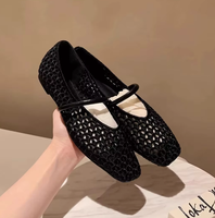 Nouvel Arrivage – Ballerines Mary Jane Rétro Tissées Style Romain à Bout Carré et Talon Bas pour Femme – Commerce International