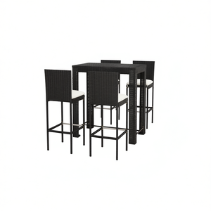 Ensemble de bar en rotin noir avec structure en acier thermolaqué, mobilier de jardin extérieur, chaise élégante et moderne à dossier à lattes de forme rectangulaire - Product Image 1