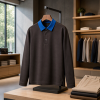 Kaos Polo ODIN Premium Berkualitas Tinggi Lengan Panjang Dua Warna Blok Warna Putih Gading dan Hitam Musim Semi Gugur Produksi OEM ODM