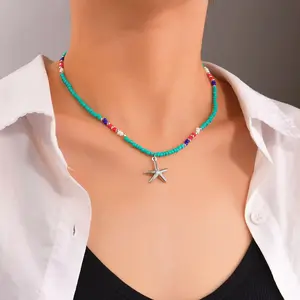 Ожерелье-чокер ZooYing в богемном стиле с разноцветными бусинами в форме морской звезды из нержавеющей стали для серферов