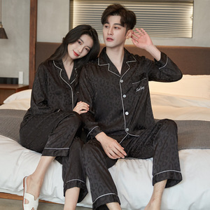 Pijamas de pareja para mujer, primavera/otoño, poliéster, satén, transpirable, conjunto de manga larga con estampado de leopardo, talla grande para <span class=keywords><strong>hombre</strong></span>, holgado - Product Image 3