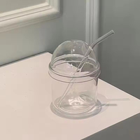Vente en gros de gobelets à eau en verre réutilisables de 14 oz avec un design mignon, gobelet à bulles de thé avec paille et couvercle