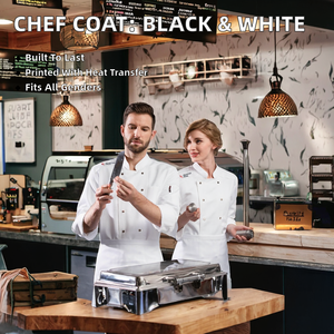 เสื้อเชฟปักลายที่ไหล่ ขายดี ผ้าแคนวาสผสมโพลีเอสเตอร์ แบบยูนิเซ็กซ์ พิมพ์ลายด้วยความร้อน แขนสั้น ใช้ในร้านอาหาร บาร์ ชุดยูนิฟอร์มเชฟ - Product Image 1