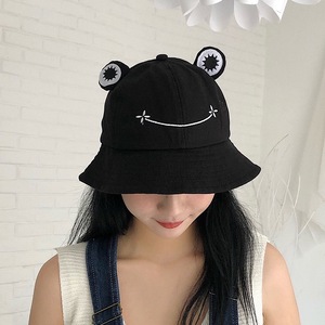 Cute Frog Bucket Hat For Kids And Adults Unisex Cotton Linen Sun Protection Foldable Fisherman Hat With Big Eyes - Product Image 4