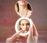 Kosmetik lipat plastik bulat modis pribadi cermin saku kompak Makeup portabel dengan lampu Led