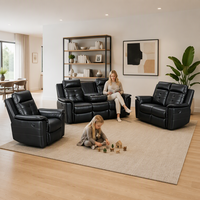Ensemble de canapés inclinables manuels modernes 3+2+1 en cuir synthétique avec sièges réglables et table rabattable pour salon