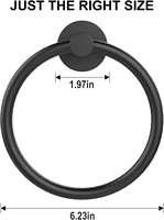 Porte-serviettes mural simple et élégant, noir mat, en acier inoxydable SUS304, robuste, rond, pour rangement de salle de bain