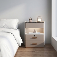Tables de chevet (lot de 2), style luxe léger, en bois massif avec plateau en pierre, table de chevet intelligente avec charge sans fil pour chambre de luxe