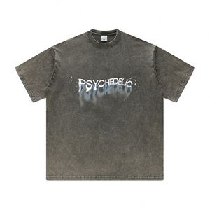 เสื้อยืดผู้ชายผ้าคอตตอนพิมพ์ลายกรดซักแบบเรียบๆเสื้อยืดผ้าฝ้าย100% ถนนย้อนยุคงาน OEM ตามสั่ง - Product Image 4