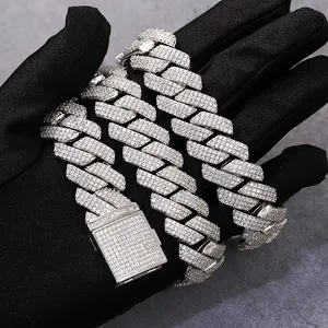 15mm 20 Mm Wide 3 Rows Hip Hop Cuban Link Chain GRA Moissanite 925 Sterling Silver Gold Plate Fine Jewelry Necklaces Bracelets