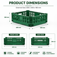 Caisse en plastique pliable et empilable ventilée HUADING 600*400*180 mm en PP pour le transport multifonctionnel de fruits et légumes frais