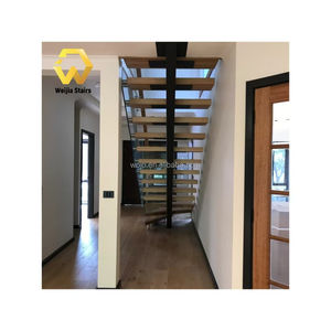 Venta al por mayor de <span class=keywords><strong>escaleras</strong></span> flotantes voladoras con peldaños de madera maciza diseño tridimensional forma espiral material de hierro pasamanos de vidrio - Product Image 1