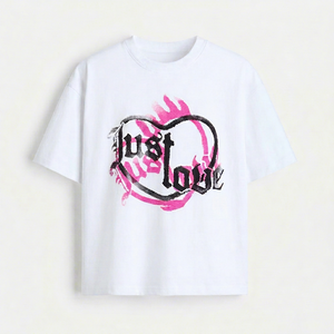 เสื้อยืดแขนสั้นผู้ชายสีขาว พิมพ์ลายหัวใจรัก ดีไซน์ลำลอง คอกลม ผ้าเจอร์ซีย์คอตตอน สำหรับผู้ชาย - Product Image 1