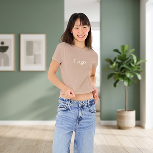 เสื้อยืดซิลค์สกรีน 210 กรัม ผ้าคอตตอน 40 คอมบ์ ทรงสลิมฟิตสำหรับผู้หญิง แบบครอปท็อป - Product Image 3