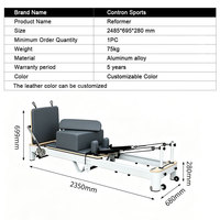 CONTRON Reformer Pilates dari Aluminium Alloy Warna Kustom Garansi 5 Tahun Tempat Tidur Pilates Studio Rumah yang Dapat Disesuaikan