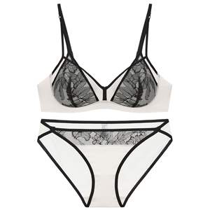 Ensemble de lingerie sexy en dentelle fine respirante de style français, soutien-gorge push-up sans fil et culotte pour femme - Product Image 3