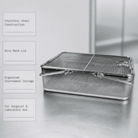 Panier de rangement en acier inoxydable perforé avec couvercle en maille pour instruments de laboratoire