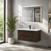 Meuble-lavabo mural moderne en bois massif classique avec miroir intelligent, design rectangulaire, pour hôtels et appartements