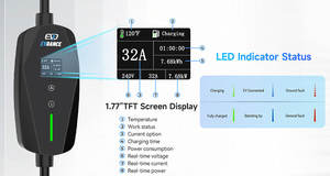 Cable cargador EV portátil Tipo 1 Cargador de coche eléctrico ajustable Estación de carga EV de 7.68KW con pantalla LED - Product Image 3