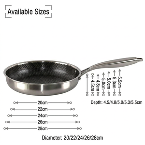 Poêle en acier inoxydable antiadhésive à revêtement multicouche sans PFOA, motif nid d'abeille tri-couches, couvercle en verre, compatible induction et gaz - Product Image 2