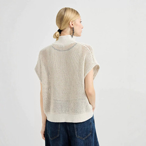 <span class=keywords><strong>Cardigan</strong></span> décontracté sans manches pour femme en <span class=keywords><strong>maille</strong></span> scintillante à col roulé avec fermeture éclair, mélange de lin, couleur unie, collection printemps - Product Image 2