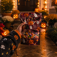 Sac cadeau personnalisé Halloween en forme de chaudron, pochette plate à fermeture éclair pour bonbons ou farces, avec poignée découpée, emballage plastique pour bonbons, vente en gros