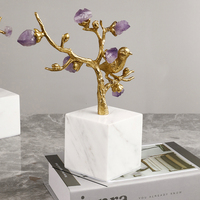 Pierre de cristal naturel pourpre, base en laiton, arbre porte-bonheur, ornement de table, salon, hôtel, cuivre, 1 pièce