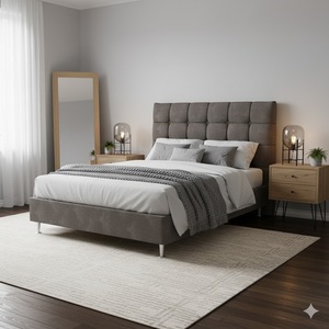 Lit capitonné moderne et luxueux de style français, avec coffre de rangement réglable, en tissu velours, cadre en bois, sommier à lattes et tête de lit. - Product Image 5