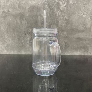 Iced Coffee 20oz Snow Globe <b>Plastic</b> <b>Mason</b> <b>Jar</b> Mugs BPA Free Double Wall <b>Plastic</b> Can <b>Mason</b> <b>Jar</b> with Handle for DIY - Product Image 3