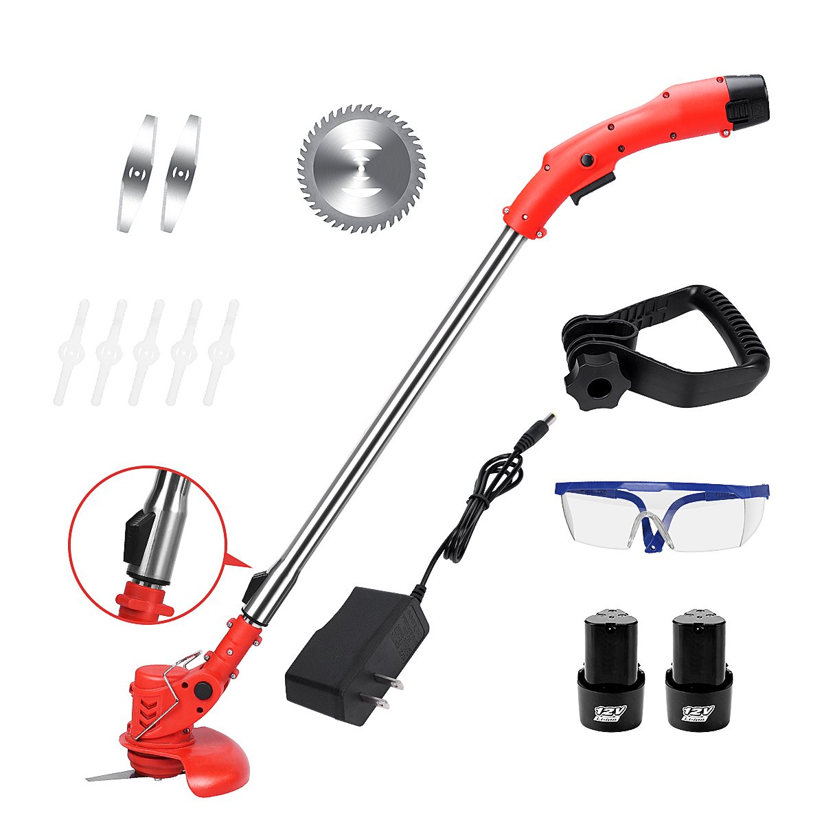 12V wireless electric multipurpose blade Lawn Mower and cordless grass cutter machine with rechargeable Battery for home Garden