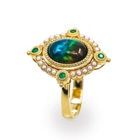 Bague de déclaration de luxe en argent sterling 925 massif plaqué or vermeil, ornée de perles et d'opale australienne, pour femme, par un créateur de joaillerie fine
