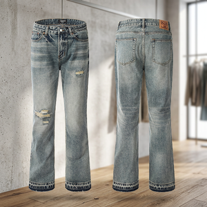 Pantalones Vaqueros Acampanados Vintage para Hombre, Ajuste Holgado, Estilo Hip Hop Urbano, Desgastados y Rotos, Lavado Medio, Cintura Media, Pantalones Casuales de Mezclilla, Pantalón de Moda - Product Image 4