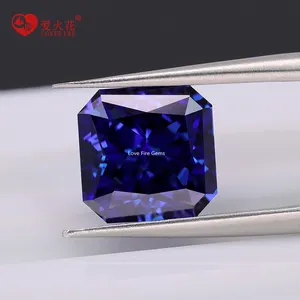 Wholesale top quality square corner cut royal blue color cubic zirconia crushed ice flower cut synthetic zircon stone