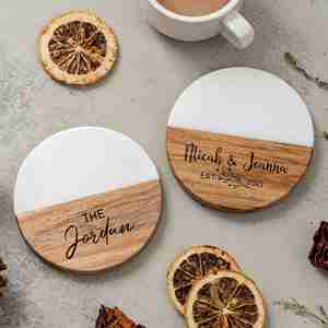 Posavasos Redondos Personalizados de Mármol y Madera de Acacia - Posavasos con Logotipo Personalizado para Regalos Corporativos, Eventos, Estilo Nórdico - Product Image 4
