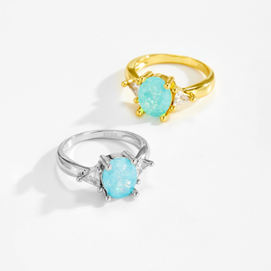 FUAMAY 2025 élégant Boho bijoux en laiton cuivre deux tons Tri pierre côté pierres ovale opale anneau Chic Festival élégant sophistiqué - Product Image 1