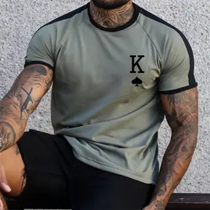 夏季男士条纹K t恤3d印花短袖运动衫国王K/黑桃图案原宿t恤超大号男士t恤上衣