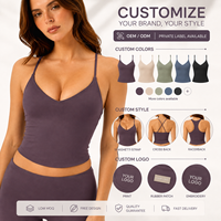 Débardeur court à col en V pour femme avec logo personnalisé, bretelles spaghetti, soutien-gorge de sport, vêtement de fitness, gilet d'entraînement violet foncé