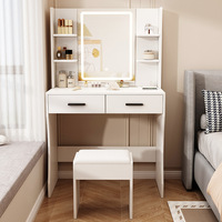 Table de maquillage OEM personnalisée en MDF avec miroir LED éclairé, tabouret de maquillage, design américain, pour chambre à coucher, salon, multifonction
