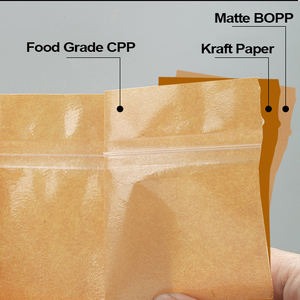 Tùy chỉnh màu Nâu <span class=keywords><strong>Ziplock</strong></span> kraft và giấy kraft trắng thủ công đứng lên túi bao bì thực phẩm túi dây kéo với cửa sổ - Product Image 3